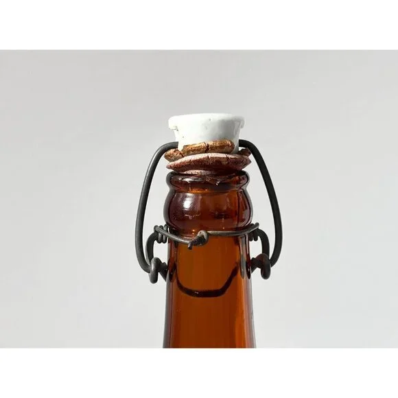 Antique Brown | Honey Gold Vintage German Made Glass Flip Top Bottle - Picture 3 of 10